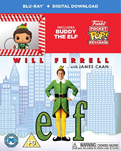 "Blu-ray cover featuring Will Ferrell as Buddy the Elf in a green elf costume."