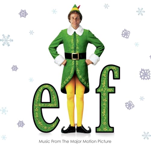 Buddy the Elf stands between the letters e and f on a white background.
