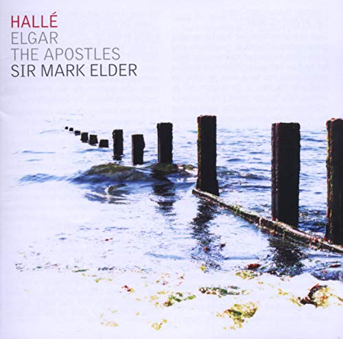 CD cover: seascape with wooden posts, text “Elgar The Apostles” visible.