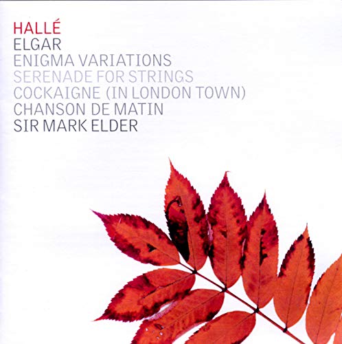 CD cover with red leaves and text listing Elgar compositions.