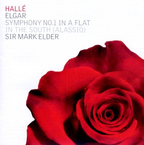 "CD cover with a red rose and text 'HALLÉ ELGAR SYMPHONY NO.1' on white background."