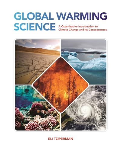 Book cover depicting climate change impacts: drought, ice, fire, coral, storm.