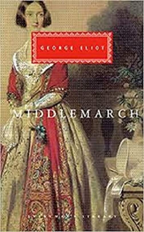 Book cover of "Middlemarch" featuring a woman in a Victorian gown.