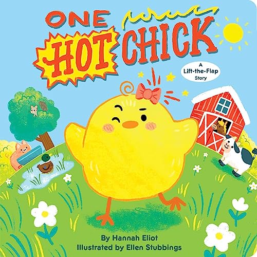 Children’s book cover featuring a yellow chick on a green farm landscape.