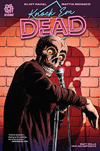 Comic book cover: skeletal figure in suit holding a microphone.