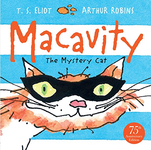 "Book cover featuring a cat wearing a black mask, with blue and white background."