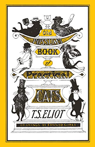 Book cover with black and white illustrations of cats by Edward Gorey on yellow.