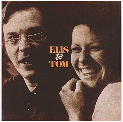 Sepia-toned portrait of Elis Regina and Antonio Carlos Jobim with text Elis & Tom.