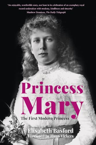 Black and white portrait of Princess Mary, book cover with pink title.