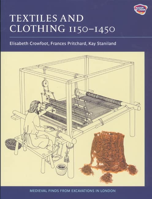 Book cover depicting a medieval weaver at a loom and textile fragment.