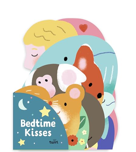 Stack of colorful board book with illustrated animal faces and text.
