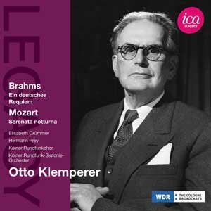 CD cover featuring portrait of conductor Otto Klemperer, Brahms and Mozart.