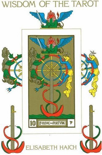 Tarot card depicting figures with wheels, a sphinx, and symbolic anchors.