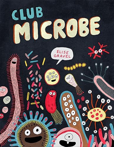Book cover with colorful, cartoon-style illustrations of various microbes.