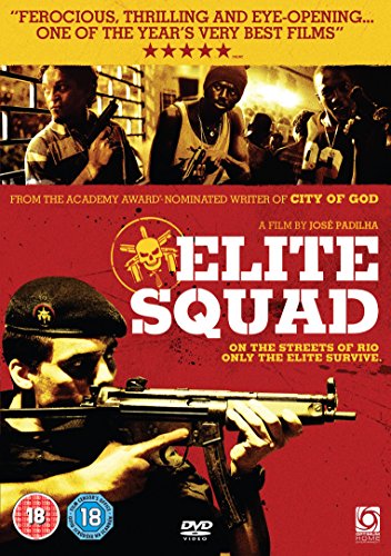 DVD cover for Elite Squad featuring a soldier with a rifle against red background.
