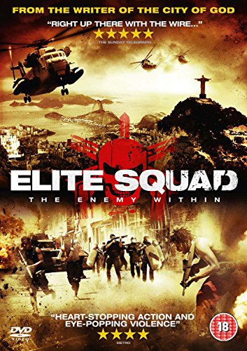 DVD cover for "Elite Squad: The Enemy Within" with chaotic cityscape and armed figures.