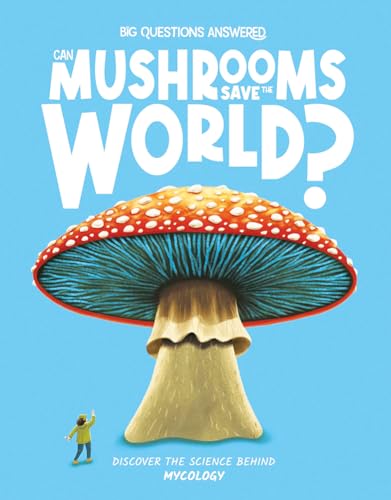 Book cover featuring a large red-spotted mushroom and a small person on blue background.