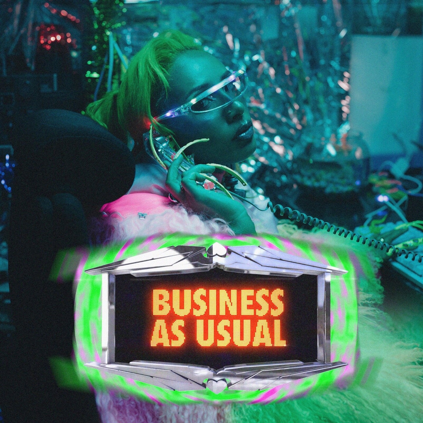 Eliza Rose album cover featuring a woman with a phone and neon text.