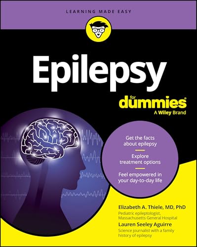 Book cover for "Epilepsy For Dummies" with brain illustration.