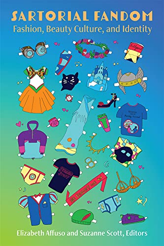 Book cover with colorful illustrations of clothing, accessories, and fandom symbols.