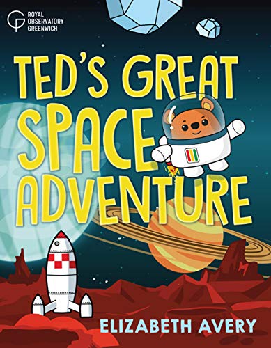 Book cover: cartoon bear astronaut in space with rocket and planets.