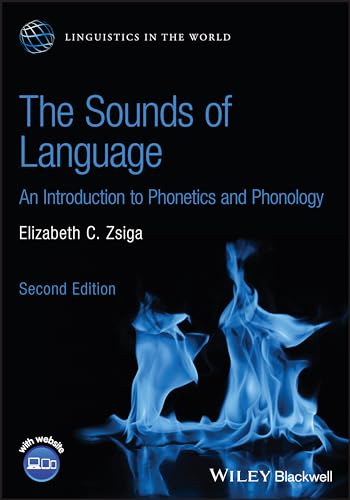 Book cover: "The Sounds of Language," second edition, with blue flames.