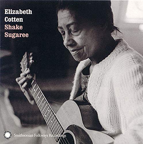 Elizabeth Cotten album cover, a close-up of her with a guitar.