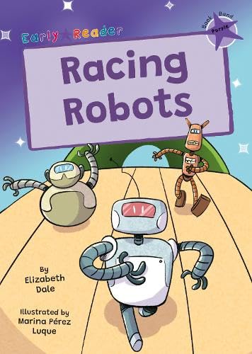 Cover of "Racing Robots" children’s book featuring three cartoon robots.
