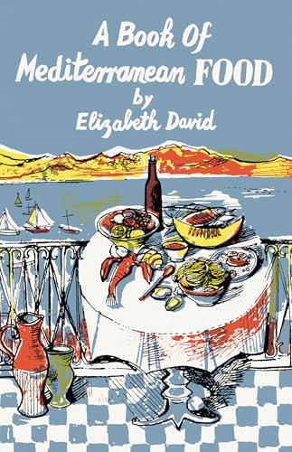 Book cover illustration of a Mediterranean table setting overlooking a bay with sailboats.