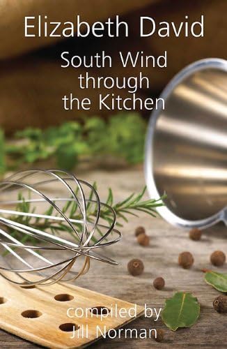 Cookbook cover with kitchen tools, herbs, and text: "South Wind Through the Kitchen.