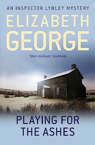 Book cover: “Playing For The Ashes” by Elizabeth George, featuring a rural house.