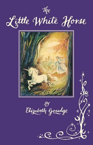 Book cover showing a white unicorn and a girl in a forest on purple.