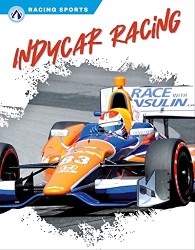 Book cover featuring an orange and blue IndyCar race car speeding on a track.