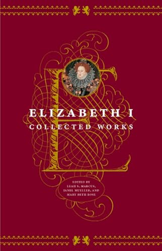 Red book cover featuring Queen Elizabeth I’s portrait within ornate gold lettering.