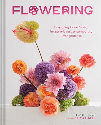 Book cover with a vibrant, contemporary floral arrangement in pink, orange, and purple.