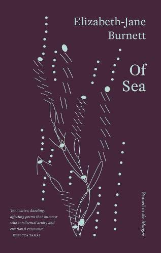Book cover: dark purple with white abstract seaweed and title "Of Sea".