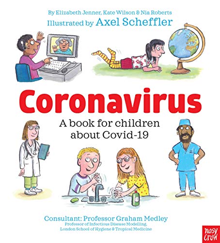 Children’s book cover illustrating people coping with coronavirus and Covid-19.
