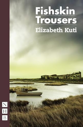 Book cover for “Fishskin Trousers” with a coastal landscape background.