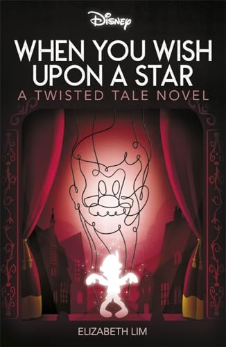 Book cover featuring a glowing Pinocchio silhouette and puppet strings against a red stage.