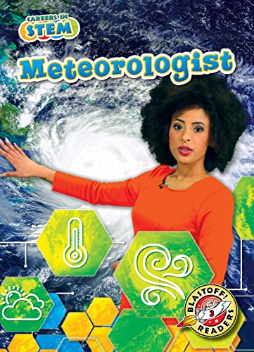 Book cover featuring a meteorologist and weather imagery, part of STEM series.