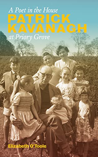 Book cover featuring Patrick Kavanagh with a family in front of a house.