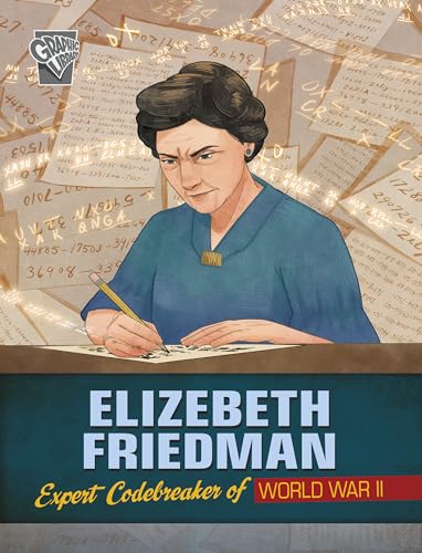 Portrait of Elizebeth Friedman surrounded by coded messages, holding a pencil.