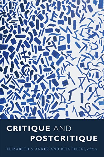 Book cover with abstract blue brushstrokes and white text: "Critique and Postcritique".