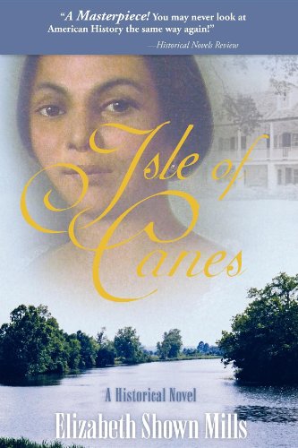 Book cover featuring a woman’s portrait, title “Isle of Canes”, and landscape.