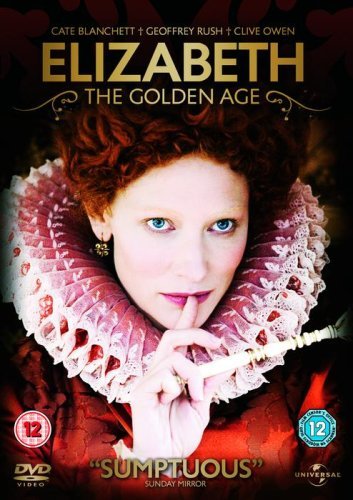 DVD cover featuring Cate Blanchett as Queen Elizabeth I with a large lace ruff.