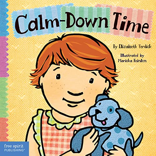 Book cover: child hugging a blue dog, titled "Calm-Down Time".