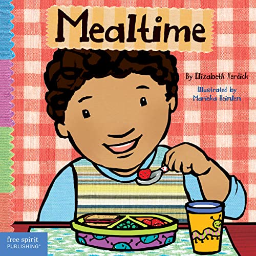 Book cover, "Mealtime," showing a child with a plate of food.