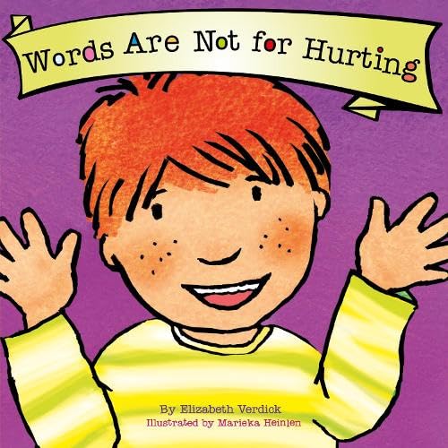 Book cover with a smiling child and the title "Words Are Not for Hurting.