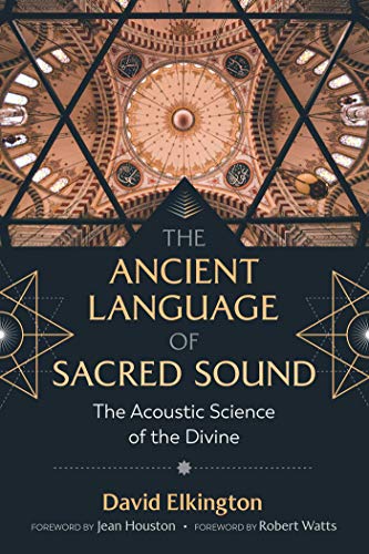 Book cover with geometric design and title: "The Ancient Language of Sacred Sound.