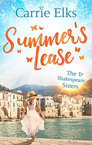 Book cover: woman in white dress on beach, coastal town backdrop.